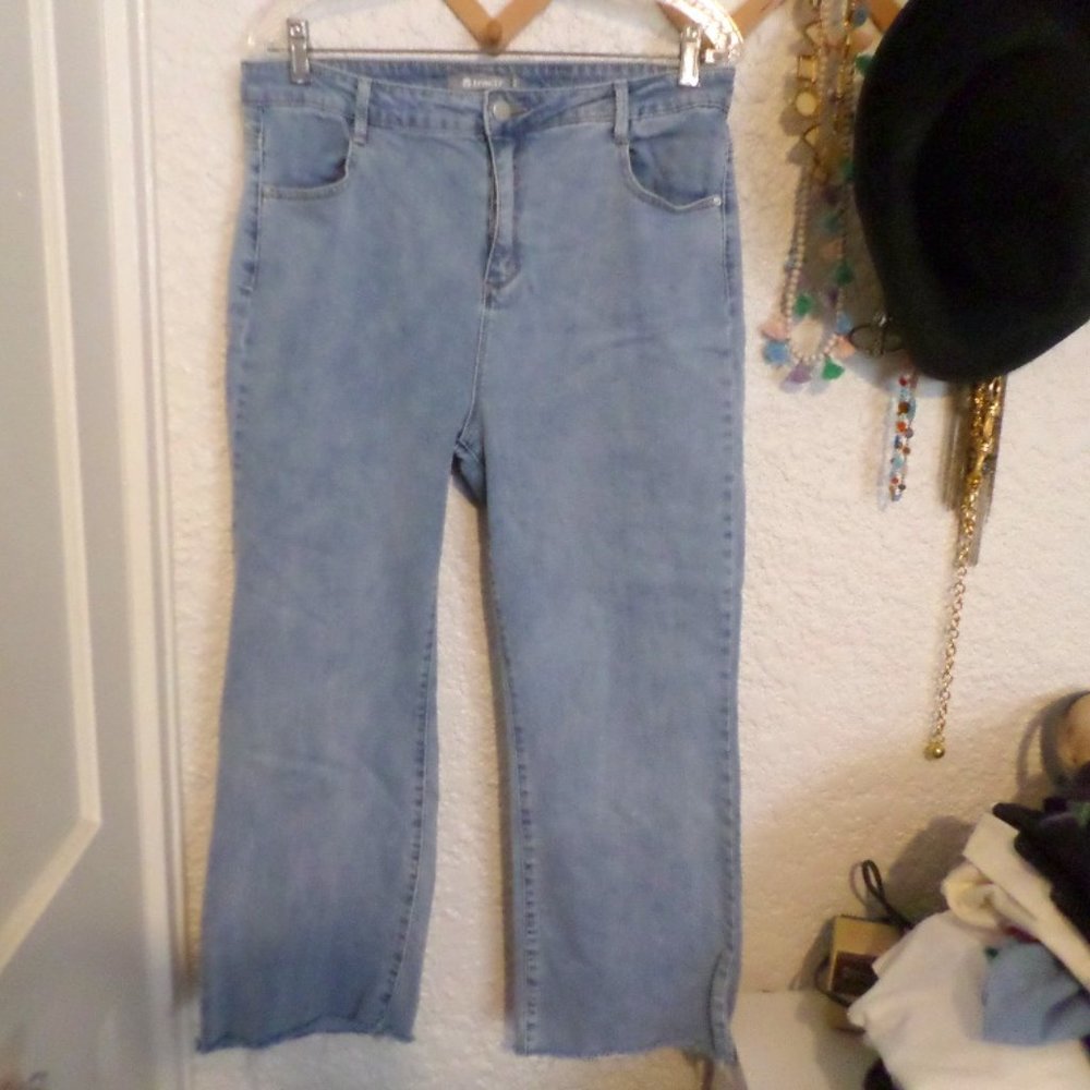 Tractr High Rise Frayed Hem Crop Jeans Sz 14/32